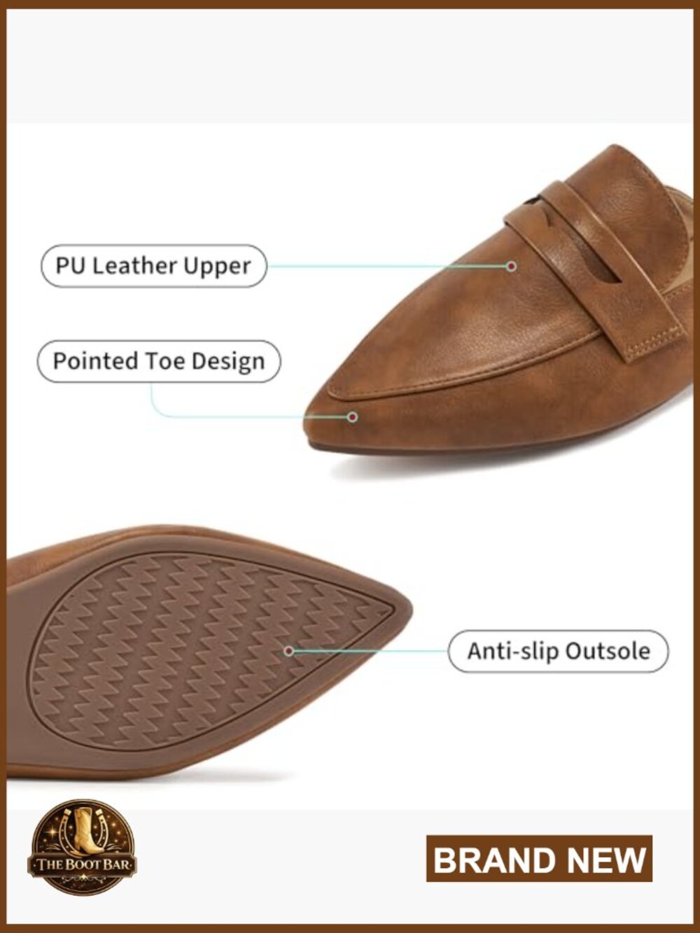 Slingback Flats Mules for Women Pointed Toe Backless Loafers Business Casual - Picture 4 of 7
